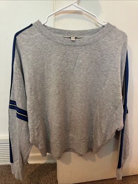 Express Gray Sweatshirt with Blue Stripe Detail